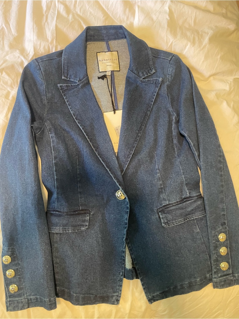 bagatelle Navy Denim Blazer with Gold Buttons